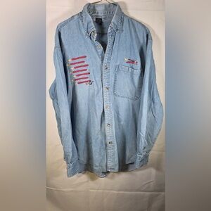 Unbranded Denim Flag & Mouse Themed Long Sleeve Blouse Size Large 100% Cotton